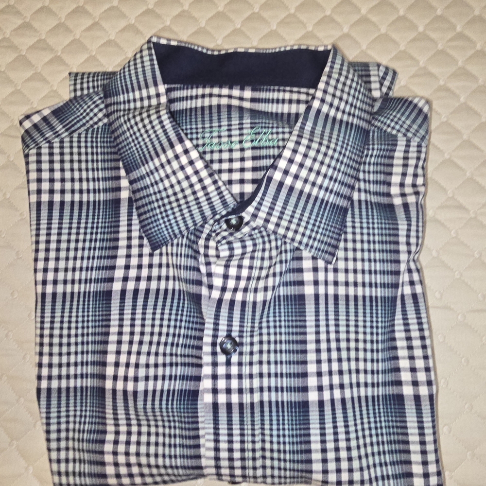 Tasso Elba (XL) Navy, Green and White Plaid Button-Down Shirt (ONLY $9)